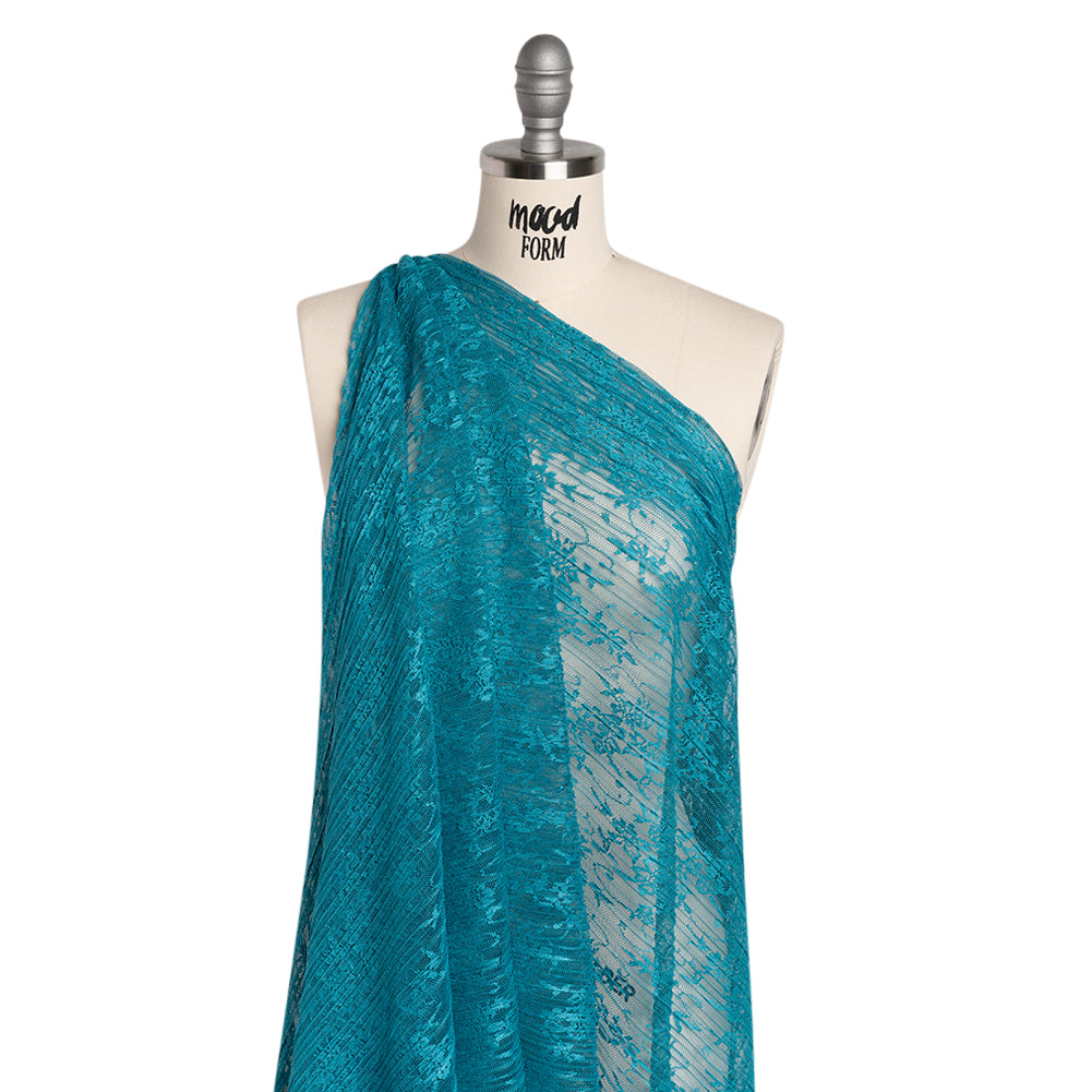 Plisse Lace - Turquoise Floral - Designer Deadstock - Joann Fabrics