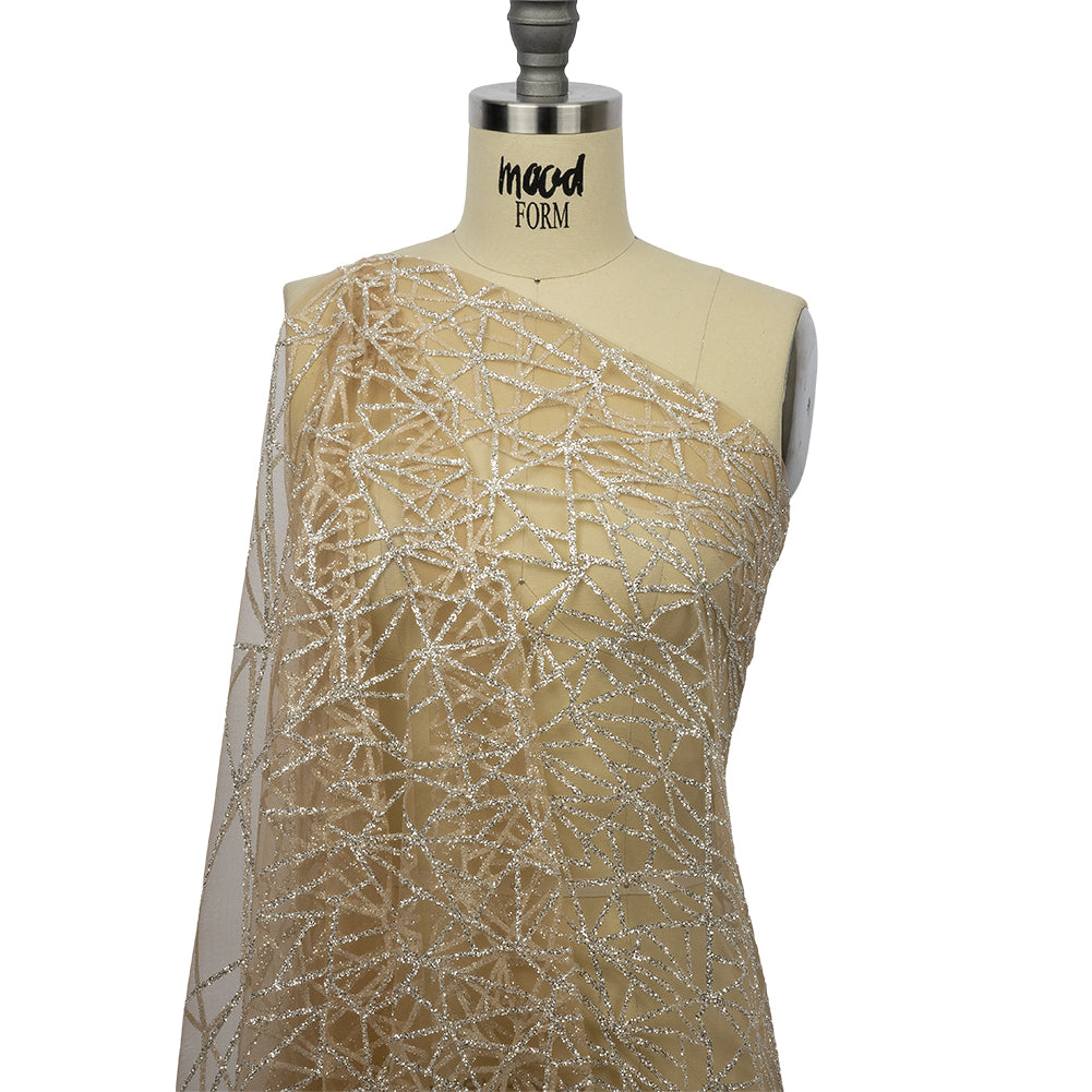 Glitter Tulle - Mink and Silver Linear Geometry - Joann Fabrics