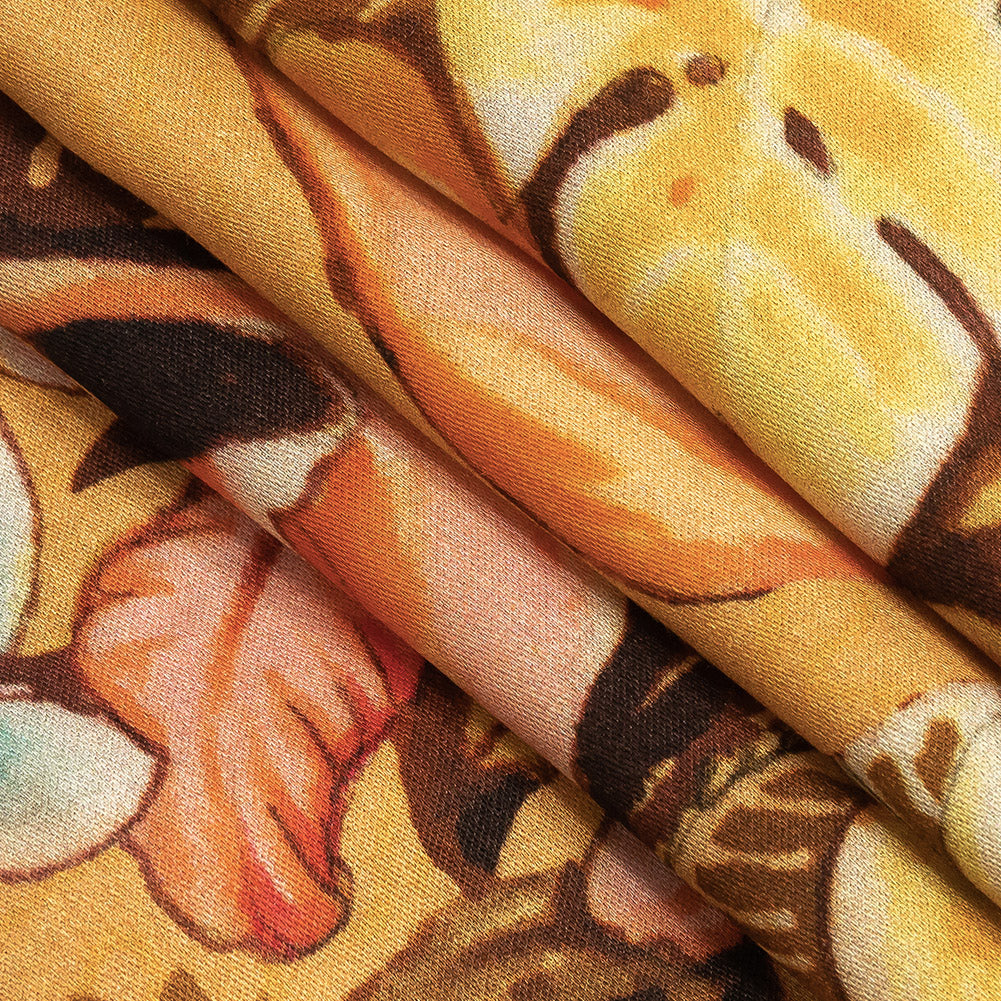Rayon Challis - Gold and Pink Flamingoes and Flowers - Toscana Print - Mood Exclusive Viso Collection - Joann Fabrics