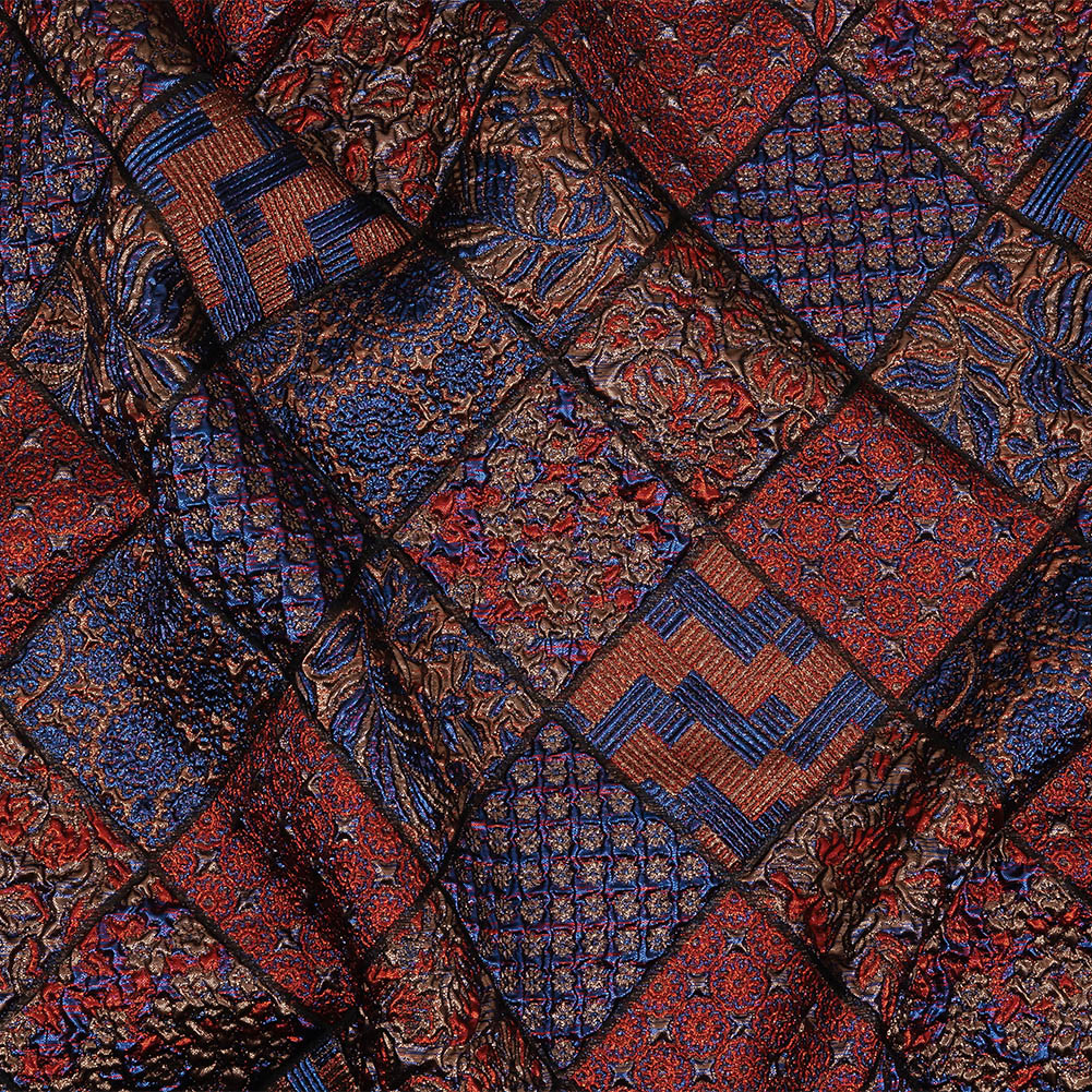 Metallic Royal Blue, Ruby and Bronze Patchwork Squares Luxury Brocade - Joann Fabrics