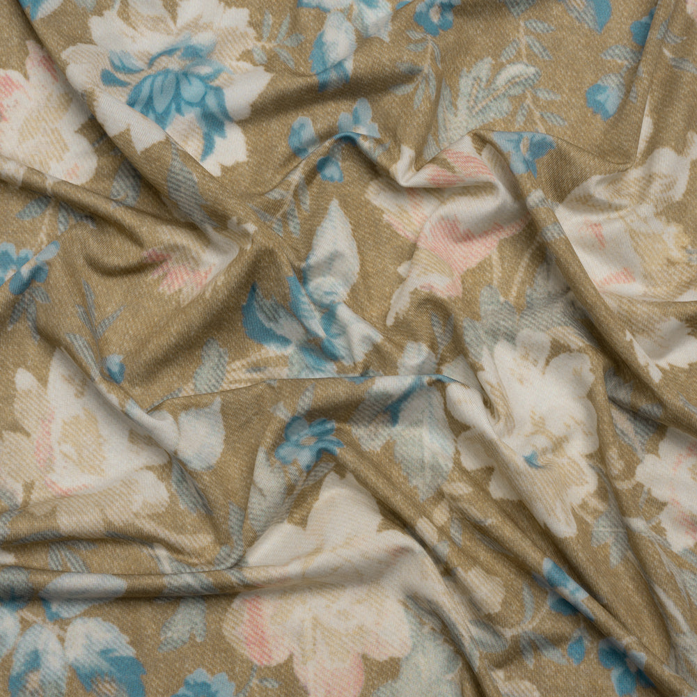 Famous Australian Designer Beige, Pink and Blue Floral Tapestry Stretch Polyester Jersey - Joann Fabrics