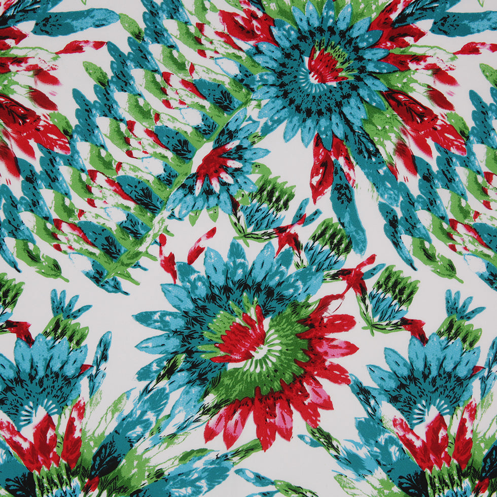 Teal/Green/Red Feather Printed Stretch Cotton Twill - Joann Fabrics