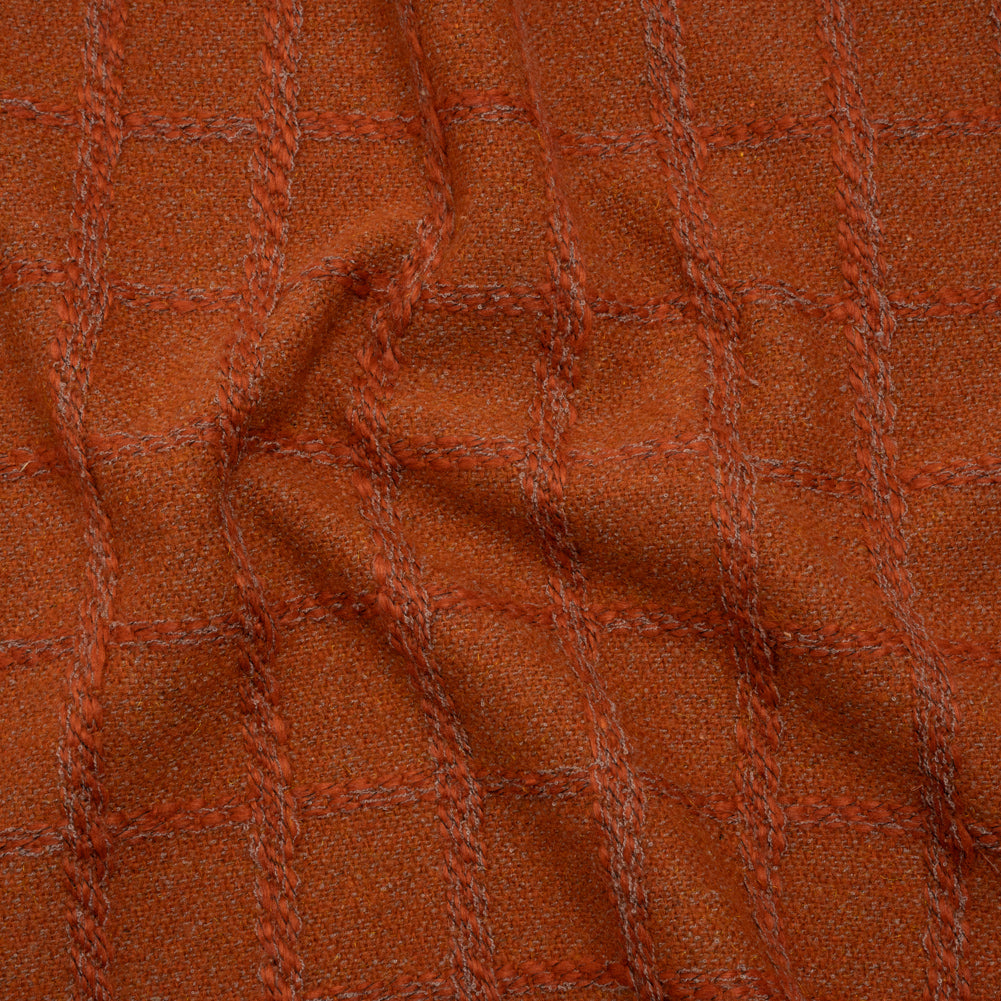 Wool Blend Boucle Tweed - Burnt Orange and Taupe Raised Windowpane Checks - Deadstock - Joann Fabrics