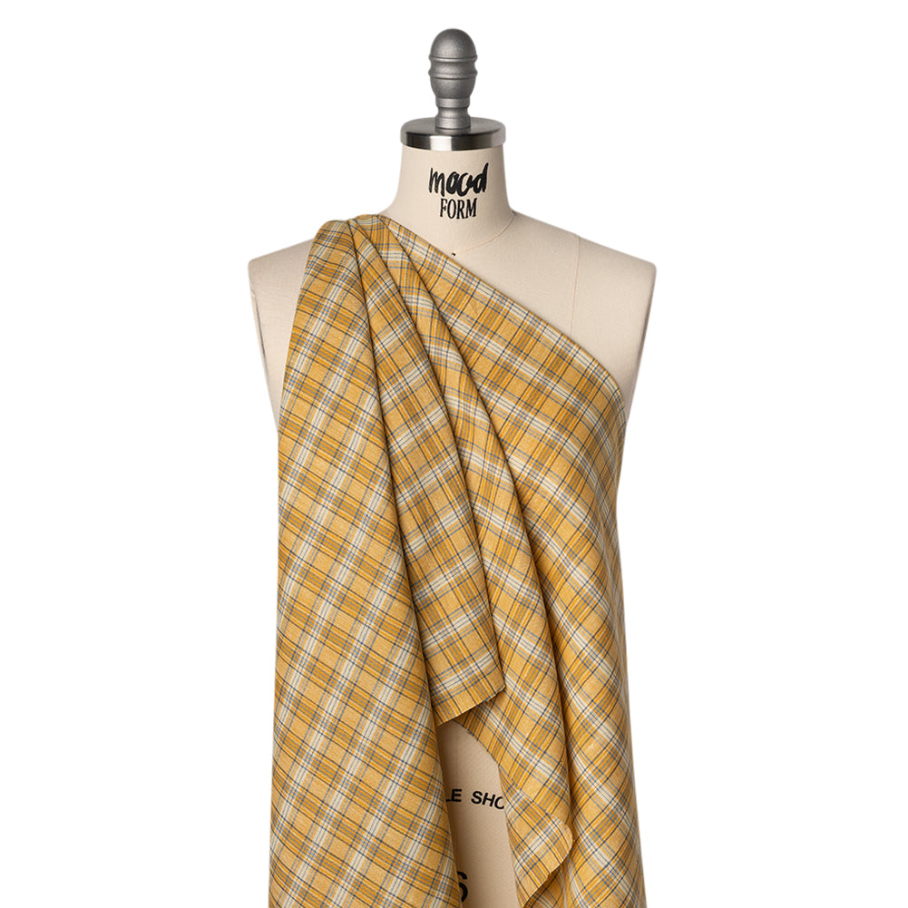 Lightweight Linen Woven - Golden Yellow, Dark Blue and White Plaid - Joann Fabrics