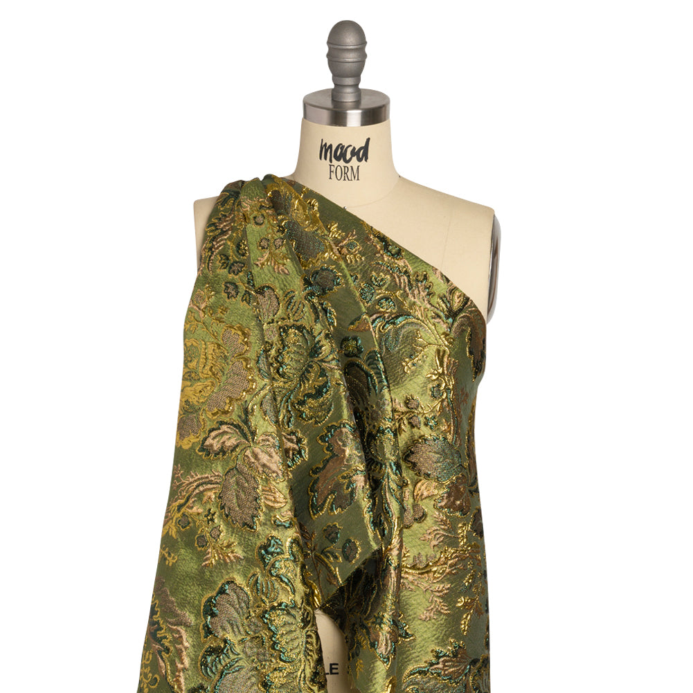 Metallic Gold, Olive and Evergreen Floral Delight Luxury Brocade - Joann Fabrics