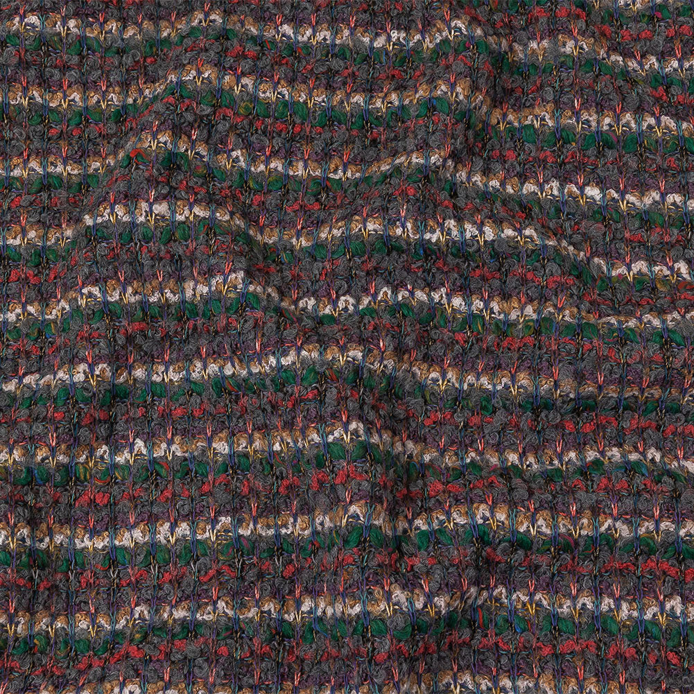 Italian Gray, Emerald, and Pink Striped Boucle Blended Wool Sweater Knit - Joann Fabrics
