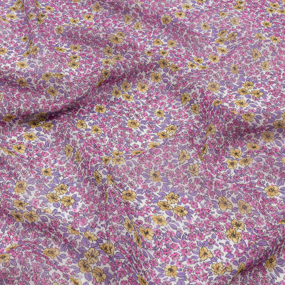 Viscose Georgette - Pink and Yellow Floral - Springtime Saunter Print - Mood Exclusive Secret Garden Collection - Joann Fabrics