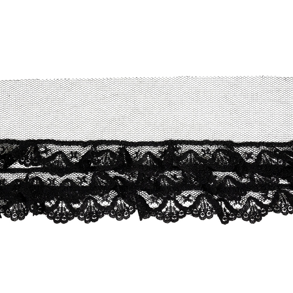 Black Shell Scalloped Three-Tier Ruffled Lace Trim - 4