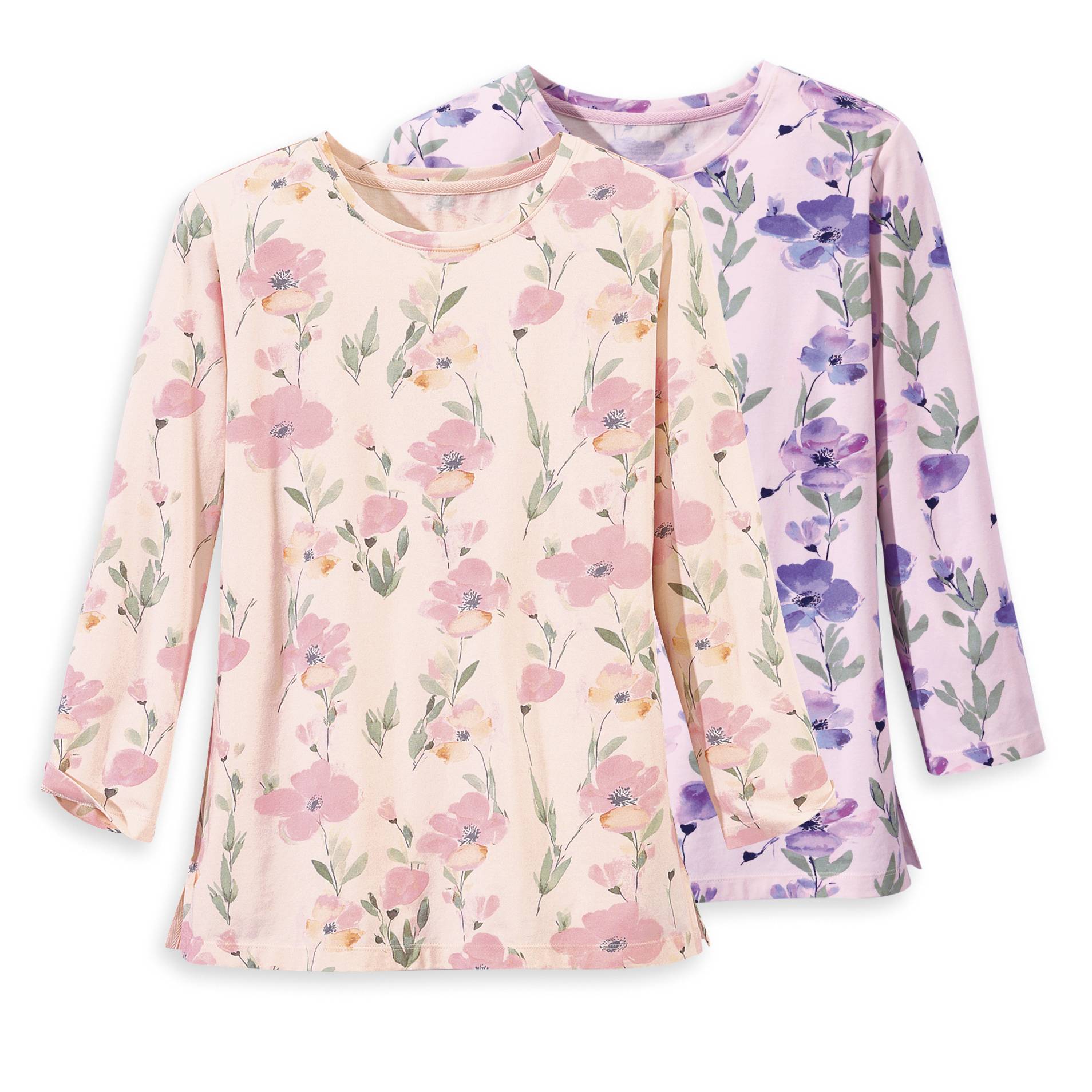 Watercolor Floral Knit Top, 3/4 Sleeves, Side Slits - Northstyle Catalog
