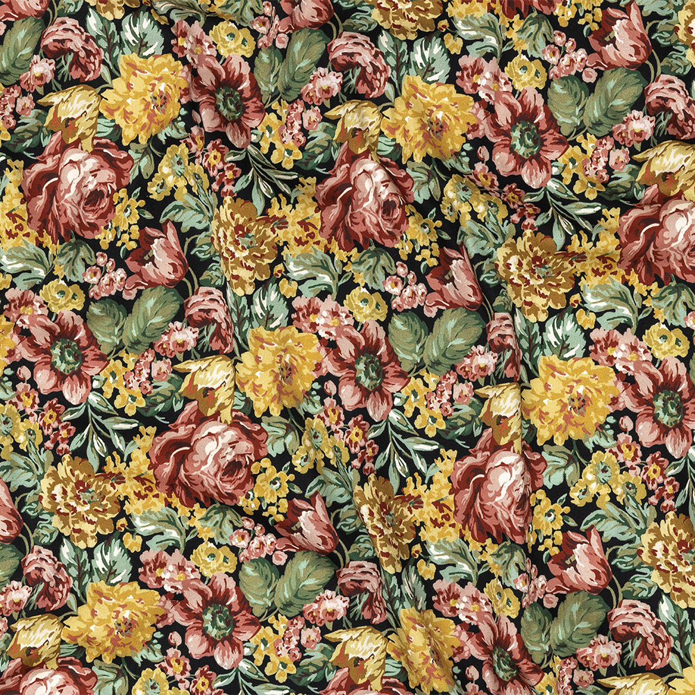 Stretch Cotton Sateen - Yellow, Pink and Green Floral - Tappezzeria Print - Mood Exclusive Viso Collection - Joann Fabrics