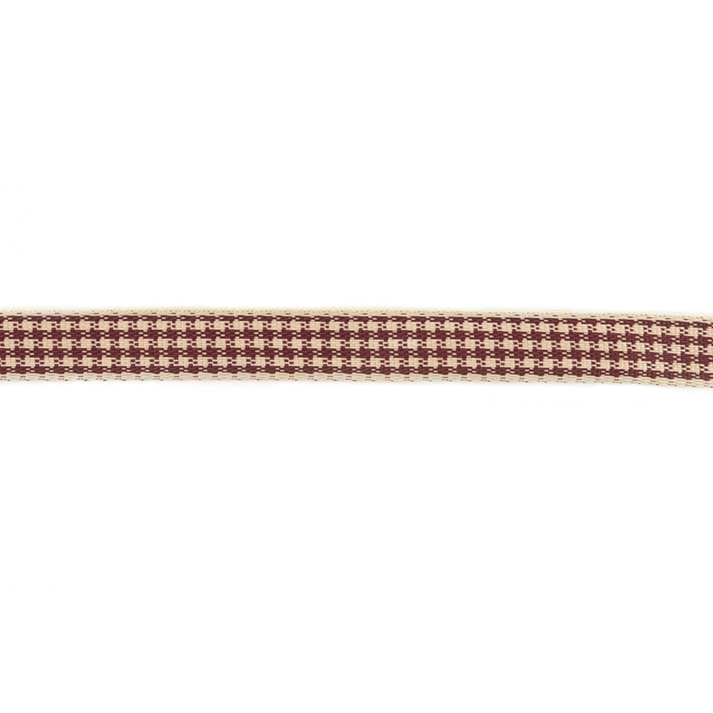 Wine and Cream Houndstooth Check Woven Ribbon - 0.375
