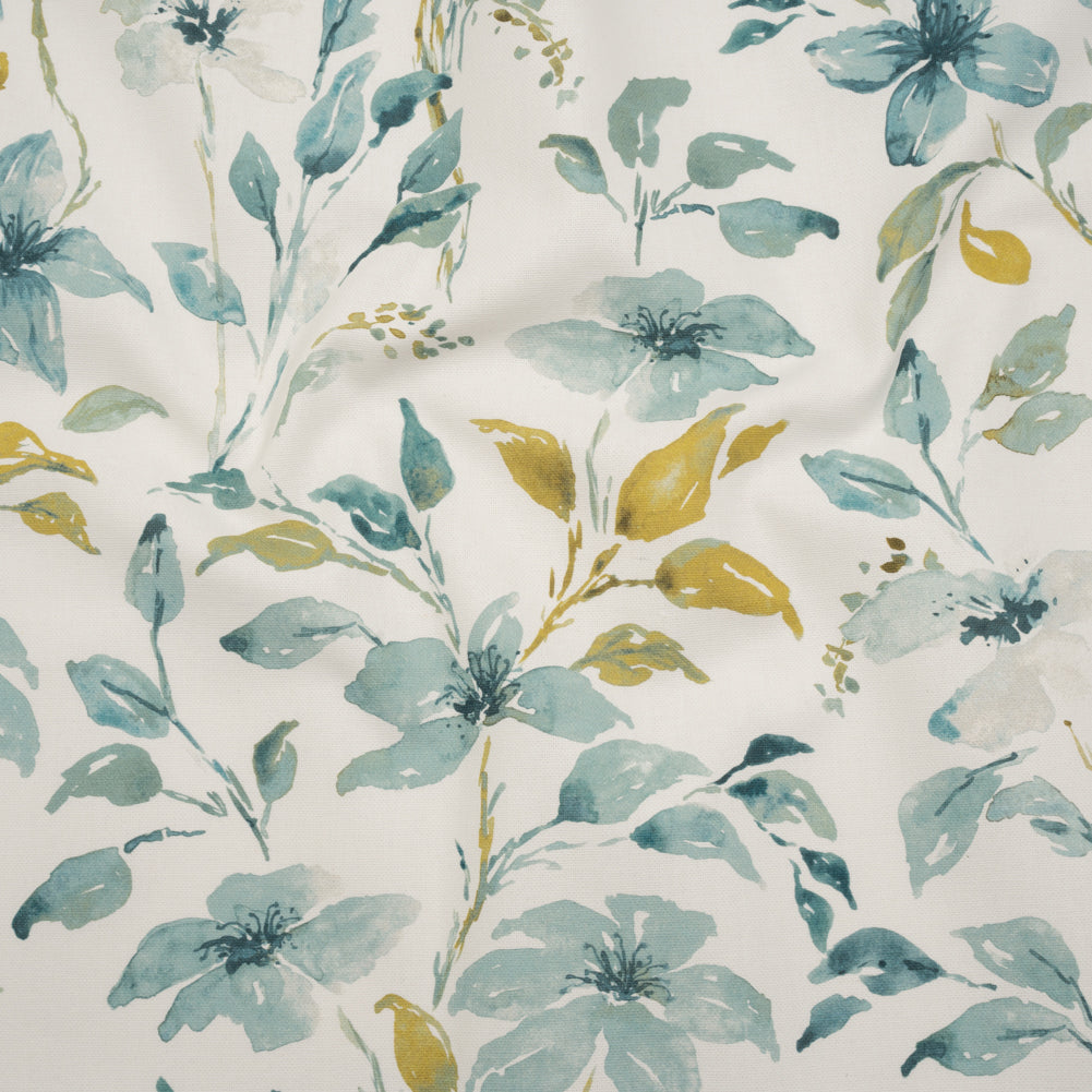 Printed Cotton Canvas - Azure Watercolor Floral Stems - British Imported - Joann Fabrics