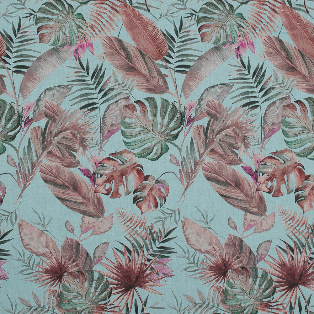 Cotton Voile - Aqua Tropical Leaves - Efficacy of Contentment Print - Mood Exclusive Key Largo Collection - Joann Fabrics