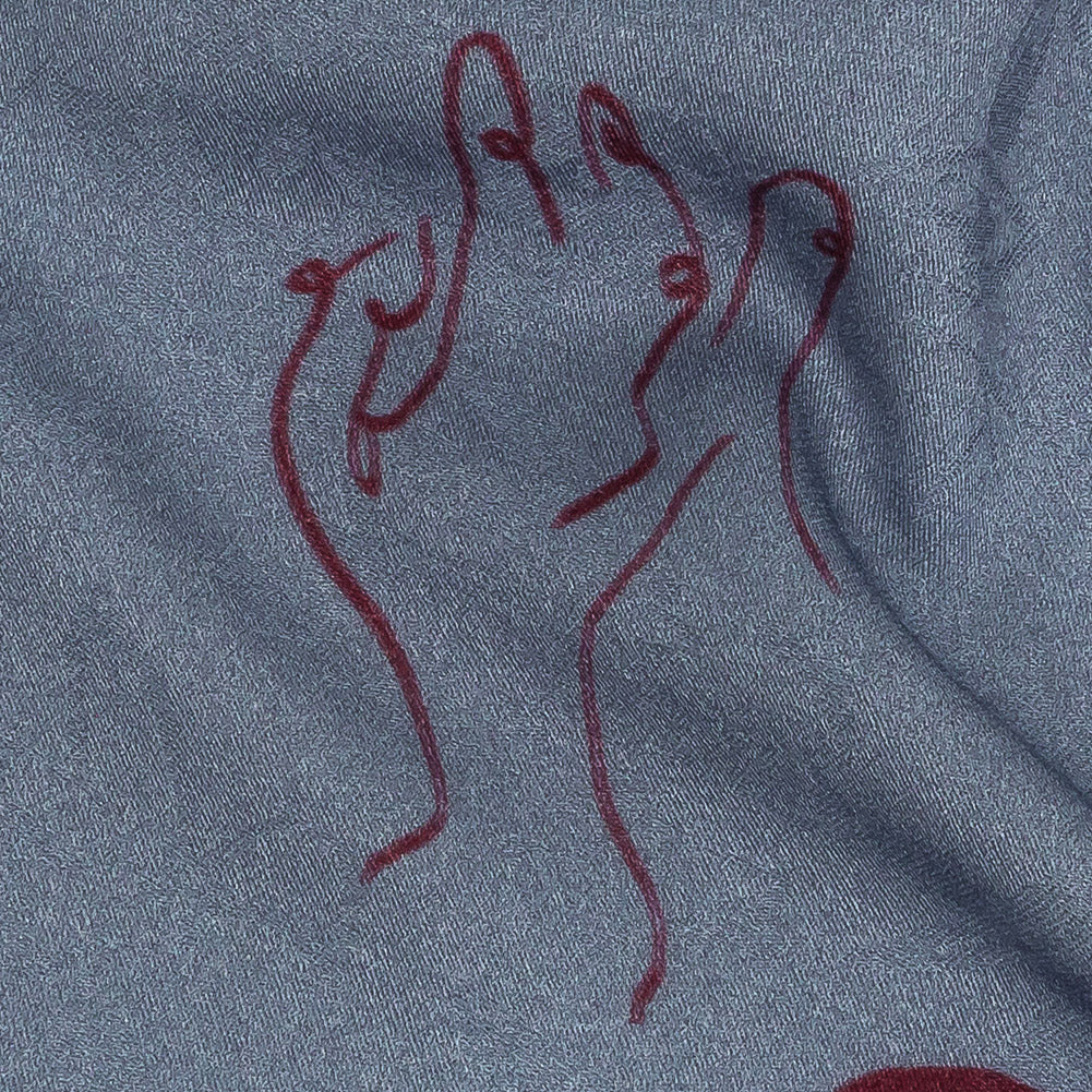 Leafy Viscose Jacquard Print - Blue and Wine Red Doodled Objects - Mood Exclusive Hand It Over - Joann Fabrics