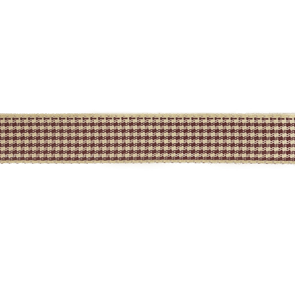 Wine and Cream Houndstooth Check Woven Ribbon - 0.625