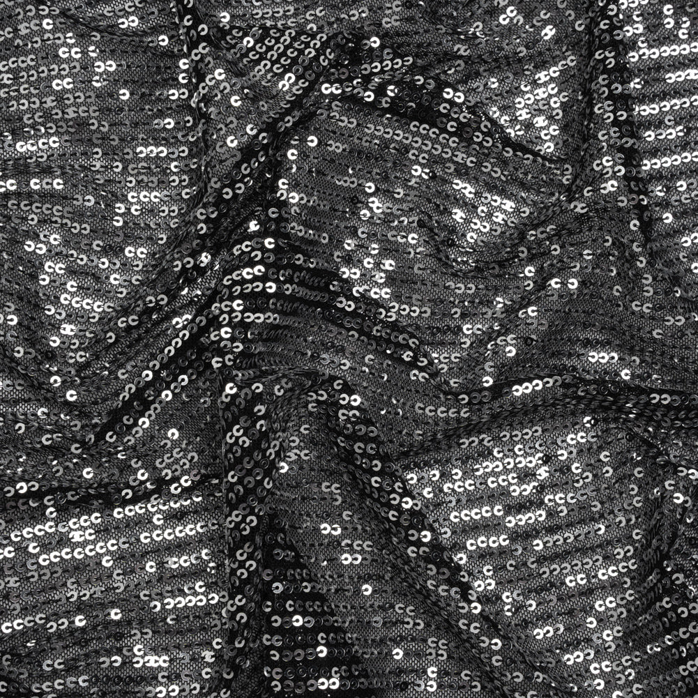 Recycled Polyester Circle Sequin Stripes on Stretch Mesh - Silver on Black - Transcendent Collection - Joann Fabrics