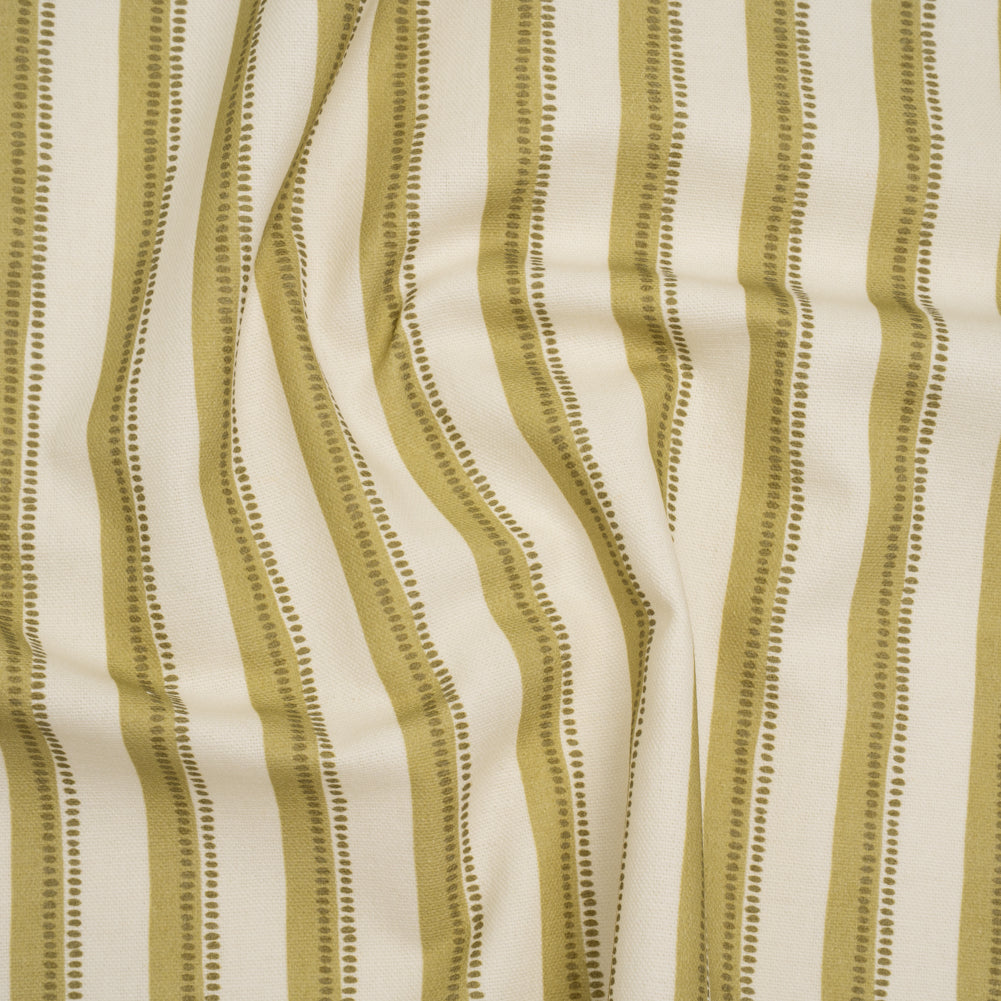 Cotton and Linen Canvas Print - Olive Stripes and Dots - British Imported - Joann Fabrics