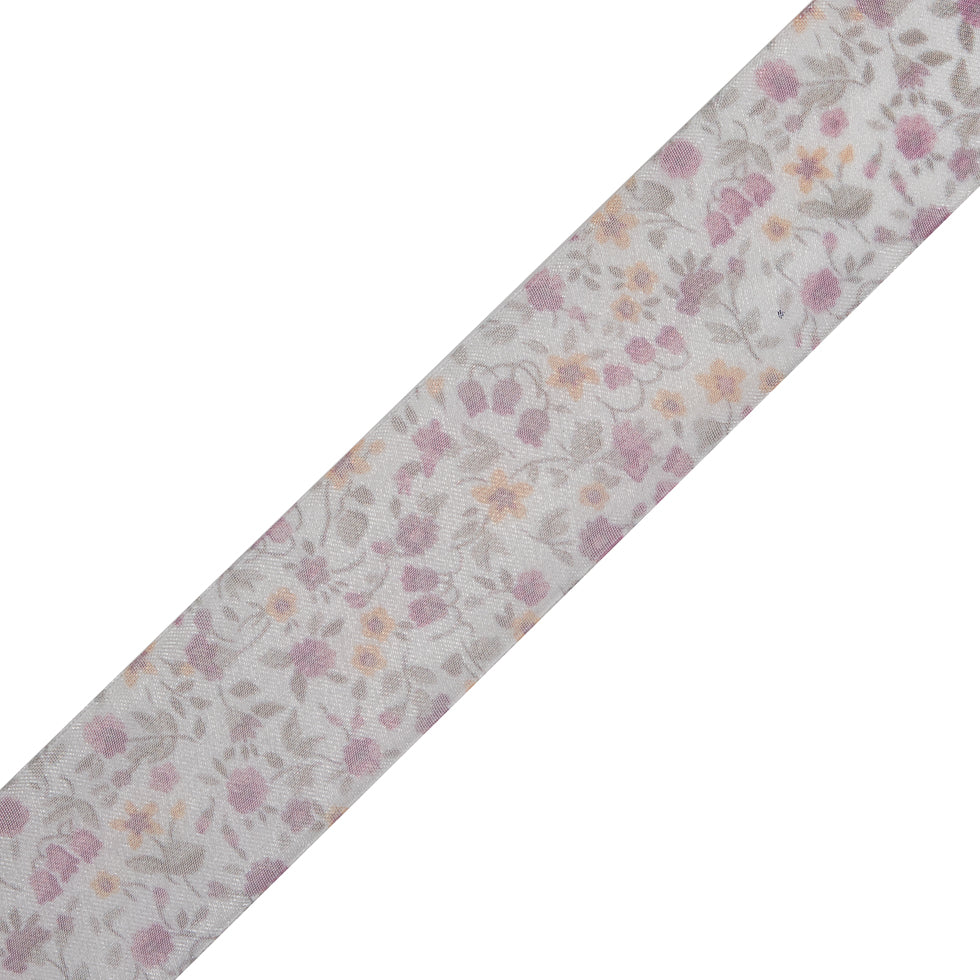 Pink Floral Printed Sheer Ribbon - 1.5