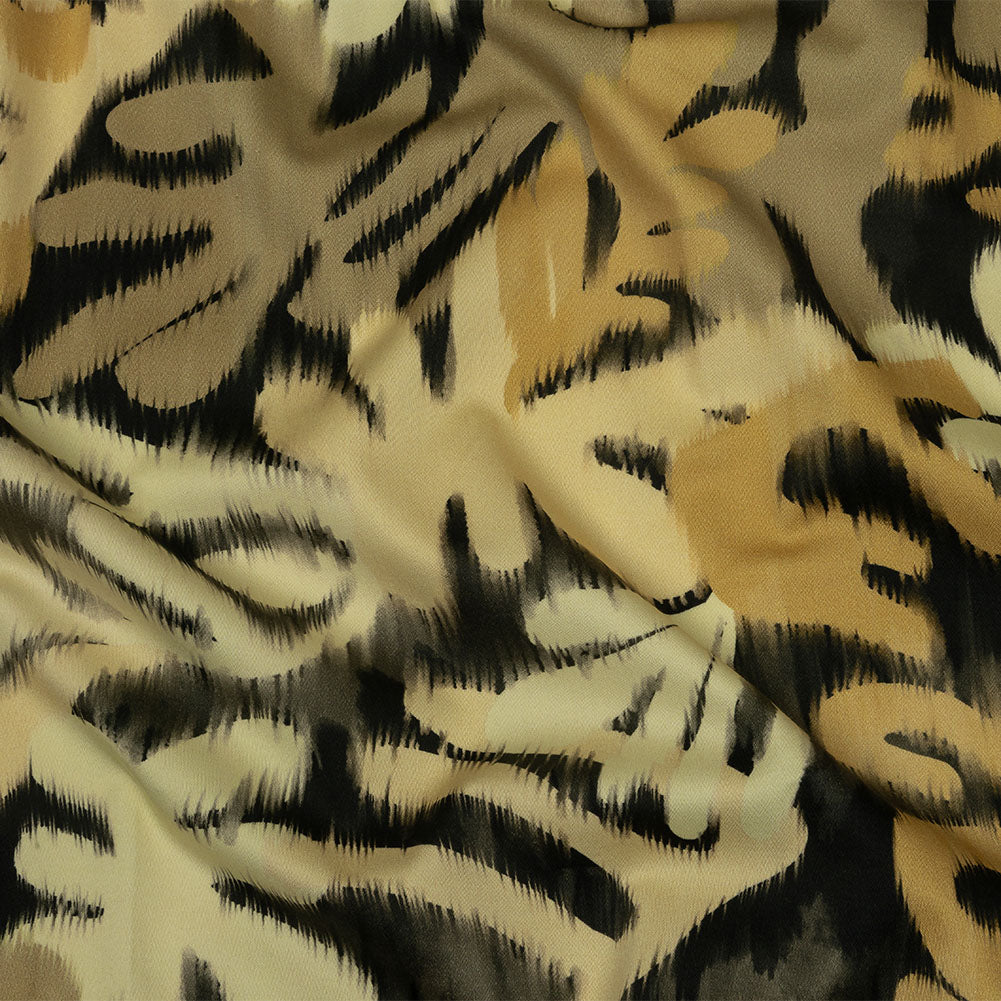 Stretch Cotton Sateen - Black and Beige Ikat Leaves - Things We Leave Behind Print - Mood Exclusive Rockland Collection - Joann Fabrics