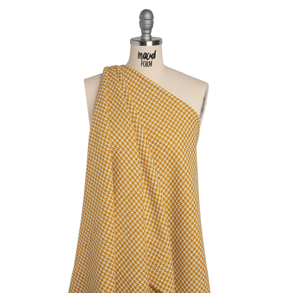 Metallic Tweed - White and Mustard Yellow Houndstooth - Deadstock - Joann Fabrics