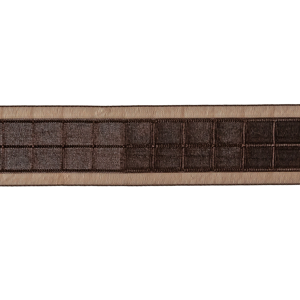 Brown Windowpane Checks and Sheer Borders Woven Ribbon - 1