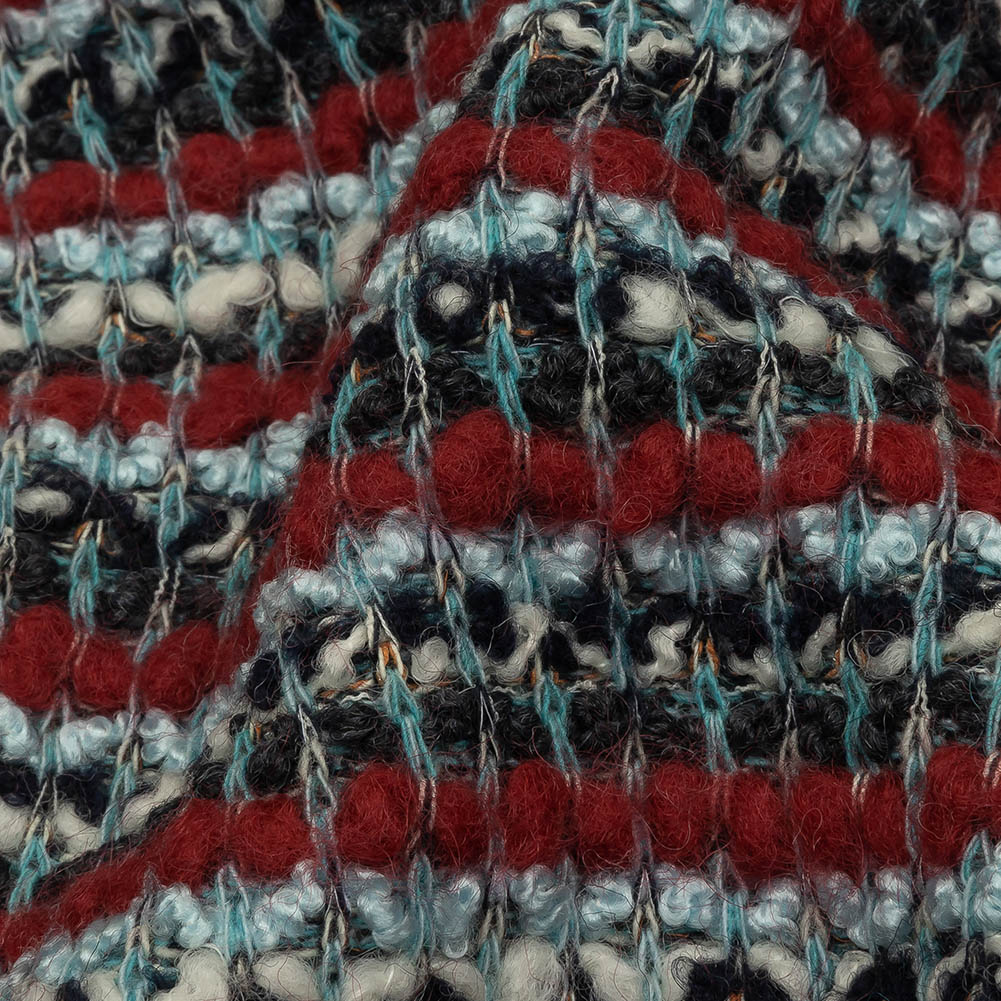 Red, Baby Blue and Charcoal Striped Chunky Wool Blend Boucle Sweater Knit - Joann Fabrics