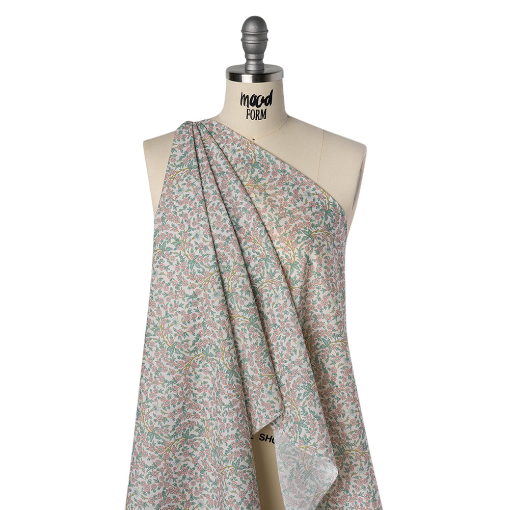 Liberty Fabrics Tana Lawn® - Empress Pink Light - Baby Pink and Mint Green Trailing Cherry Blossoms - Joann Fabrics