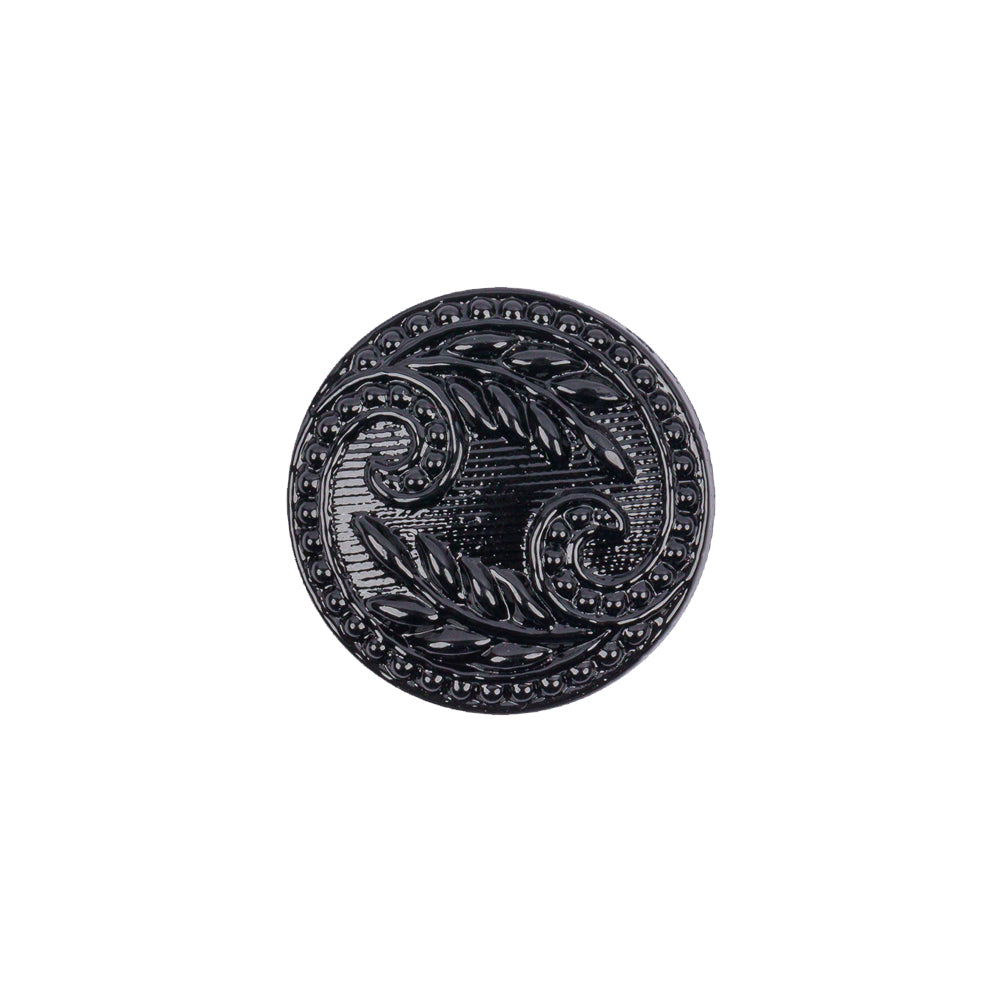 Black Floral Leaf Glass Shank Back Button - 28L/18mm - Joann Fabrics