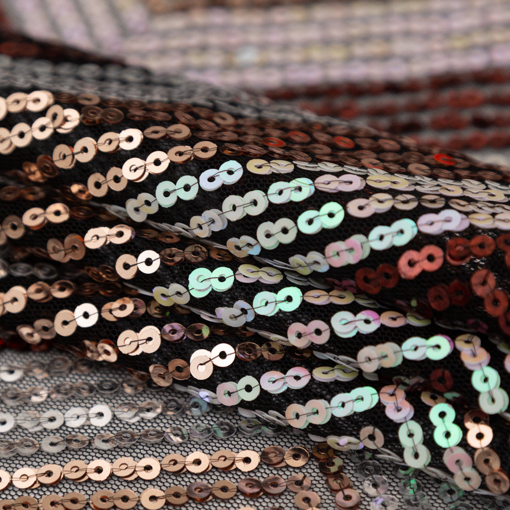 Tulle with Baby Sequins - Iridescent Pink, Rust, Rose Gold and Silver Zig Zag on Black - Joann Fabrics