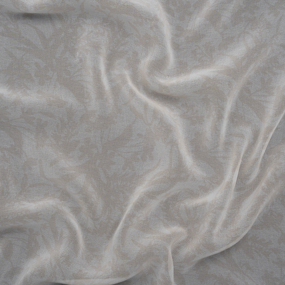 Polyester Chiffon Print - Light Beige and White Delicate Floral Silhouettes - Designer Deadstock - Joann Fabrics