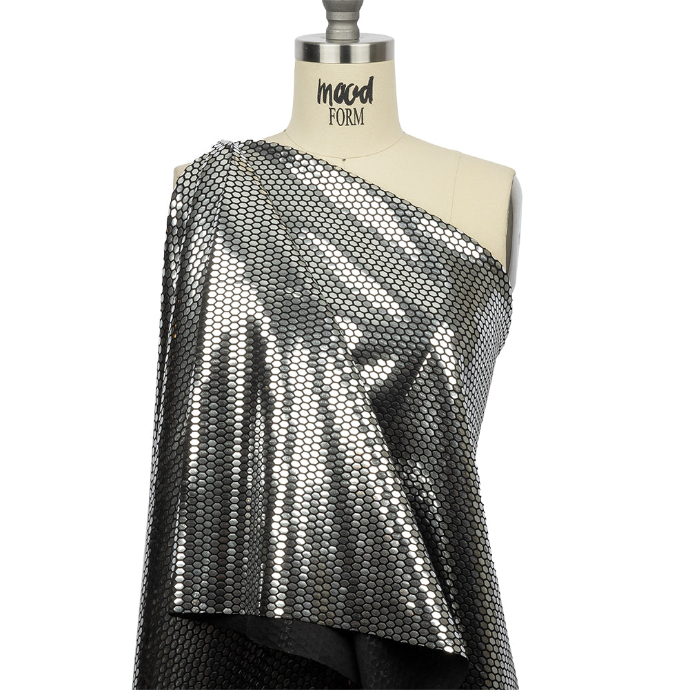 Black and Silver Hexagons Foiled Stretch Polyester Knit - Joann Fabrics