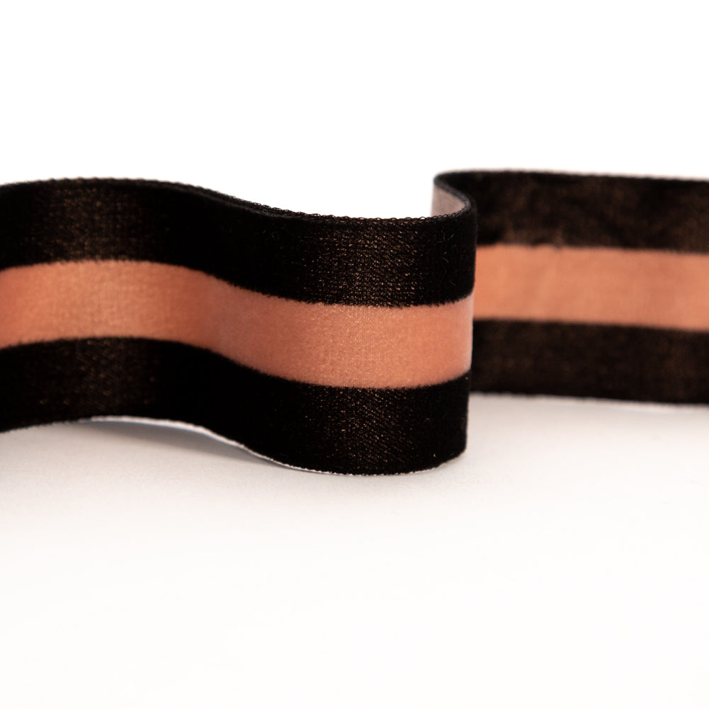 Italian Black and Dusty Rose Striped Velvet Ribbon - 1.5