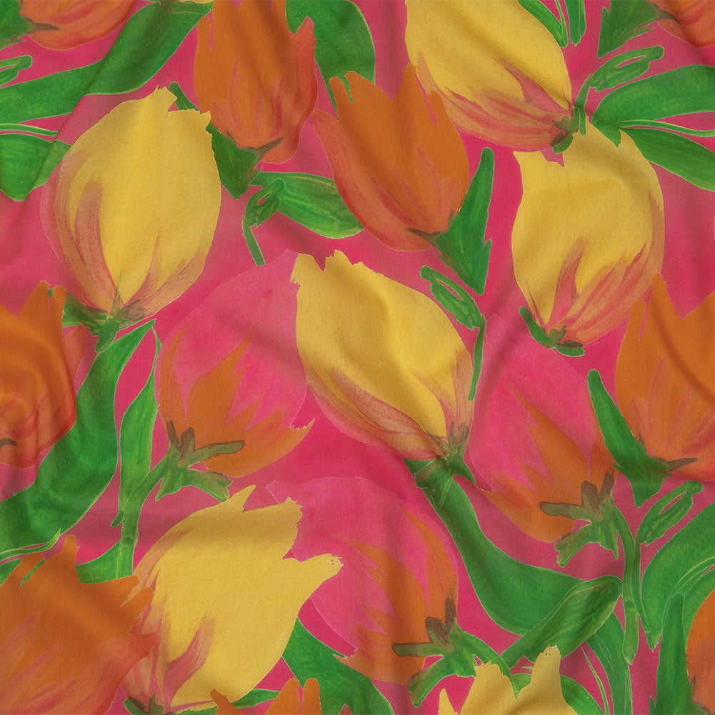 Cotton Voile - Pink and Orange Tulips - Keukenhof Print - Mood Exclusive Citrus Collection - Joann Fabrics