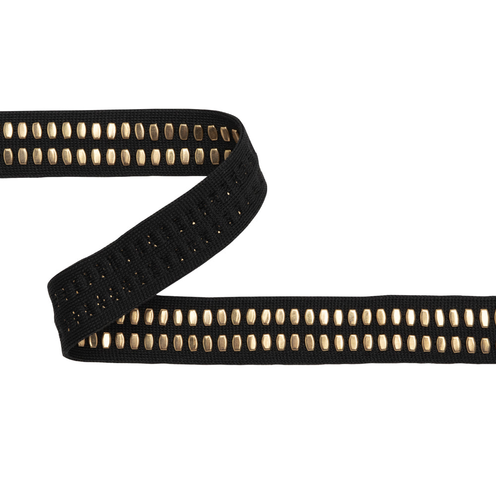 Yaya Han Studded Woven Trim - Hamburg Punk Gold and Black Faux Zipper, 0.75