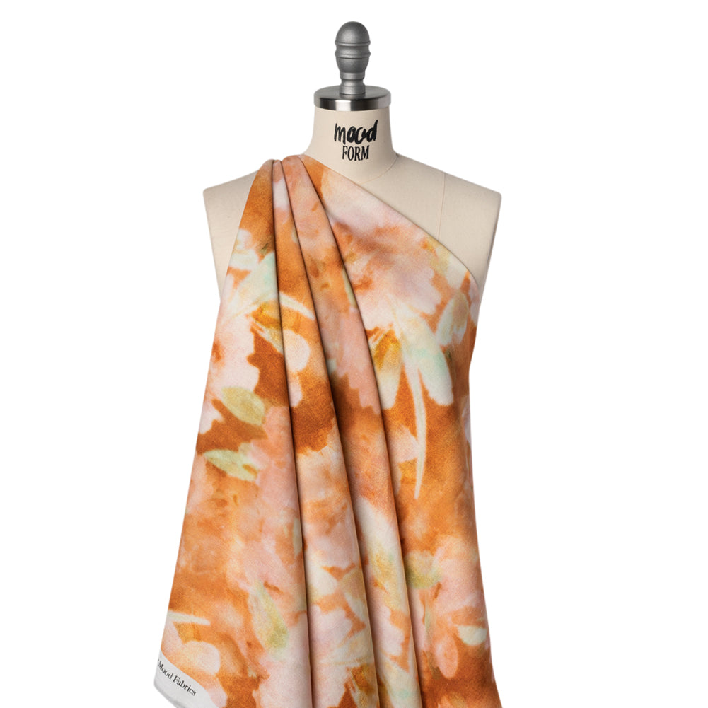 Linen and Rayon Woven - Burnt Orange, Peachy Pink and Soft Green Abstracted Soft Florals - Mood Exclusive Fairy Flare Print - Joann Fabrics