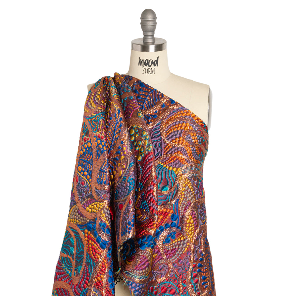 Metallic Copper, Blue and Red Organic Flow Luxury Brocade - Joann Fabrics