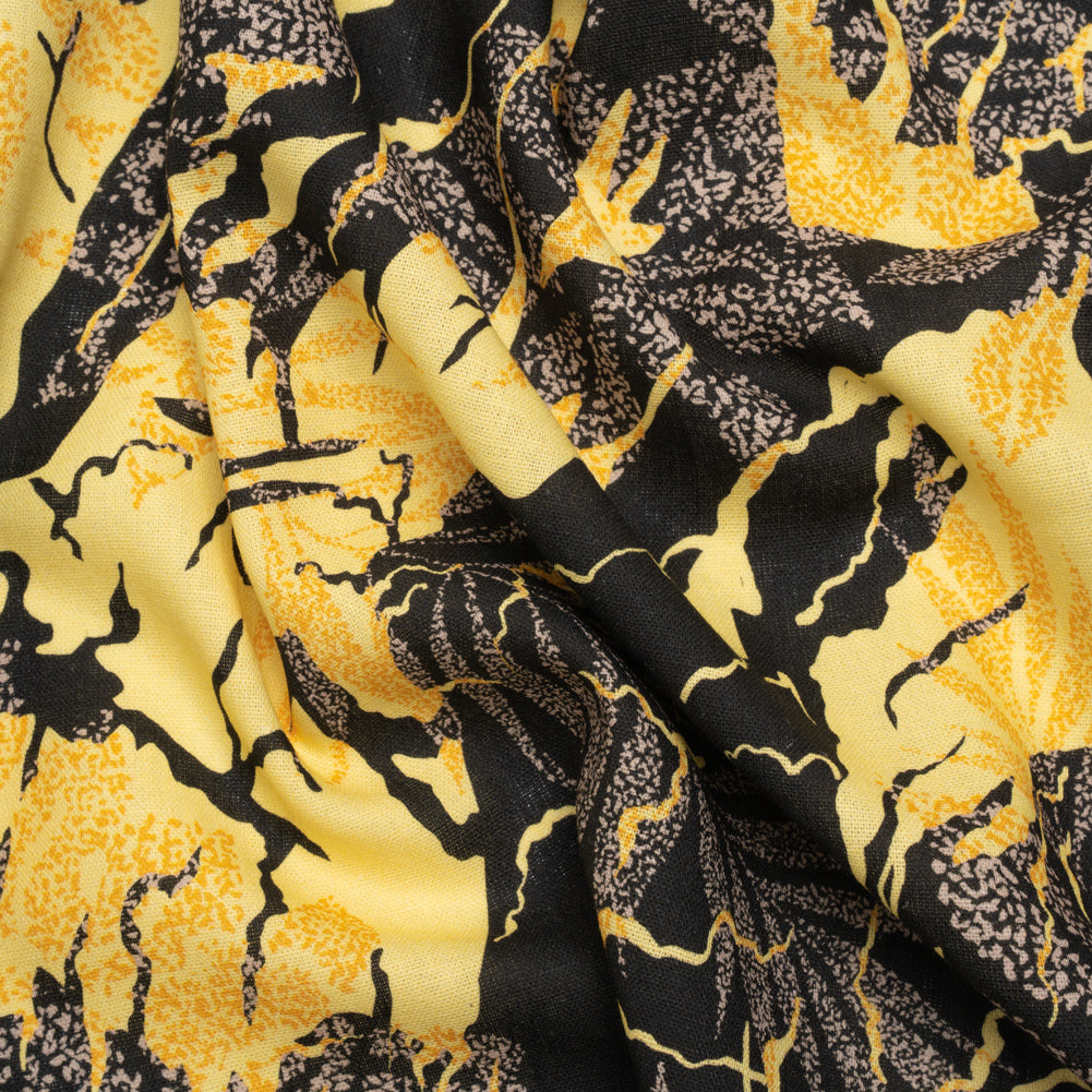 Linen and Rayon Woven Print - Black and Yellow Floral - Mood Exclusive Fossilized Memories - Joann Fabrics