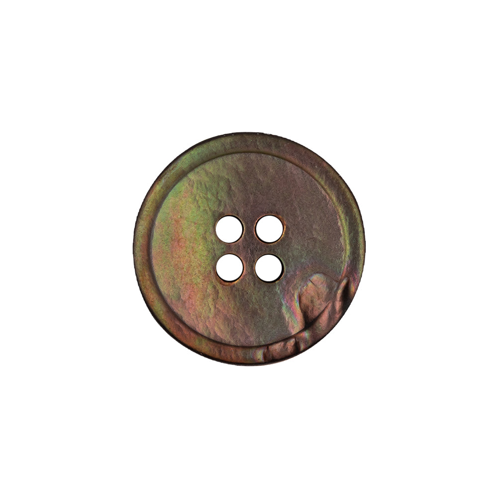 Italian Raku Green and Firey Orange Iridescent 4-Hole Narrow Rim Shell Button - 32L/20mm - Joann Fabrics