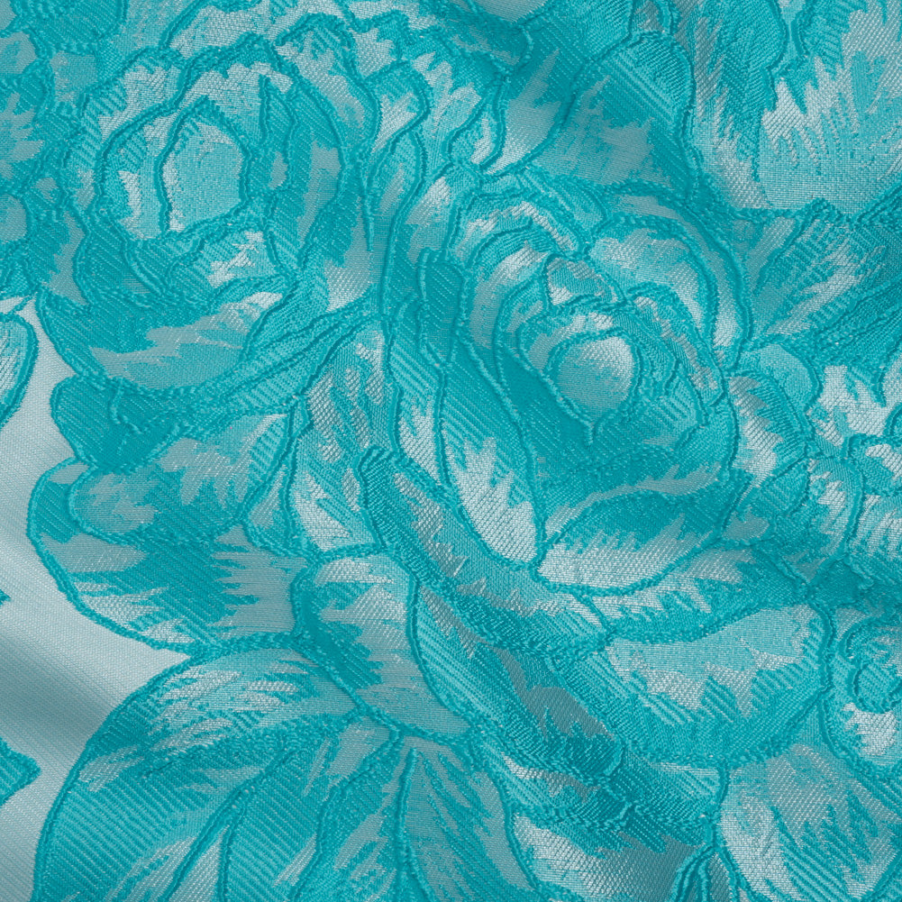 Polyester Brocade - Pale Blue and Turquoise Cabbage Roses - Joann Fabrics