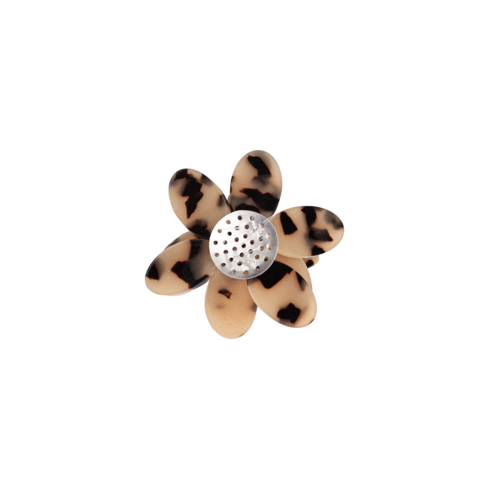 Italian Cornstalk Tortoise Flower Applique with Beaded Core - 2.75
