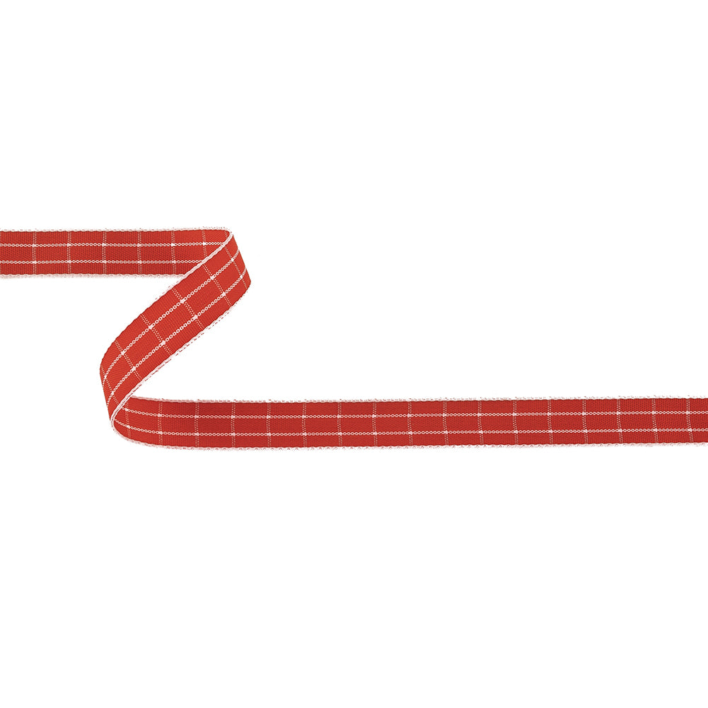Red and White Windowpane Check Woven Ribbon - 0.625