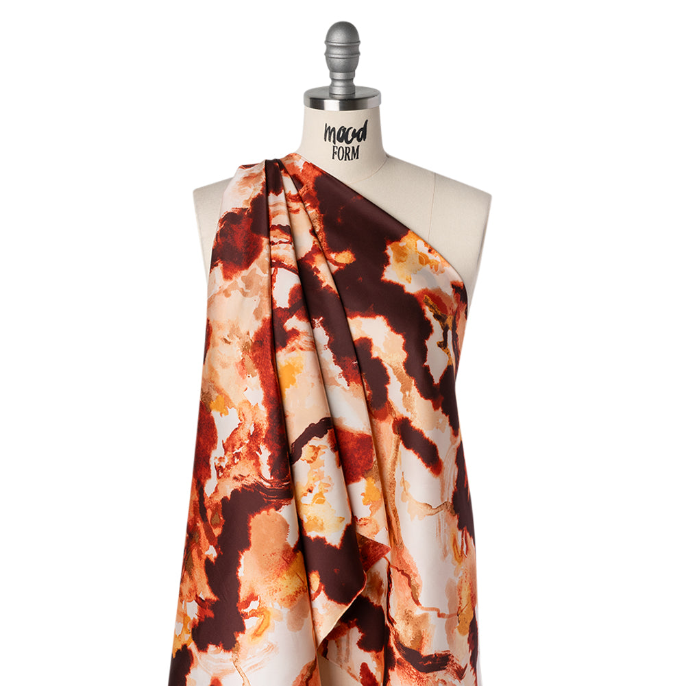 Stretch Polyester Charmeuse Print - Beige, Peach and Burgundy Abstract - Designer Deadstock - Joann Fabrics
