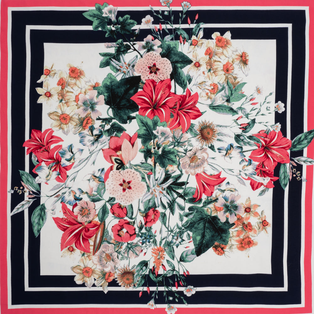 Polyester Crepe de Chine Panel - Pink, Navy Blue and White Floral Bandana - Designer Deadstock - Joann Fabrics