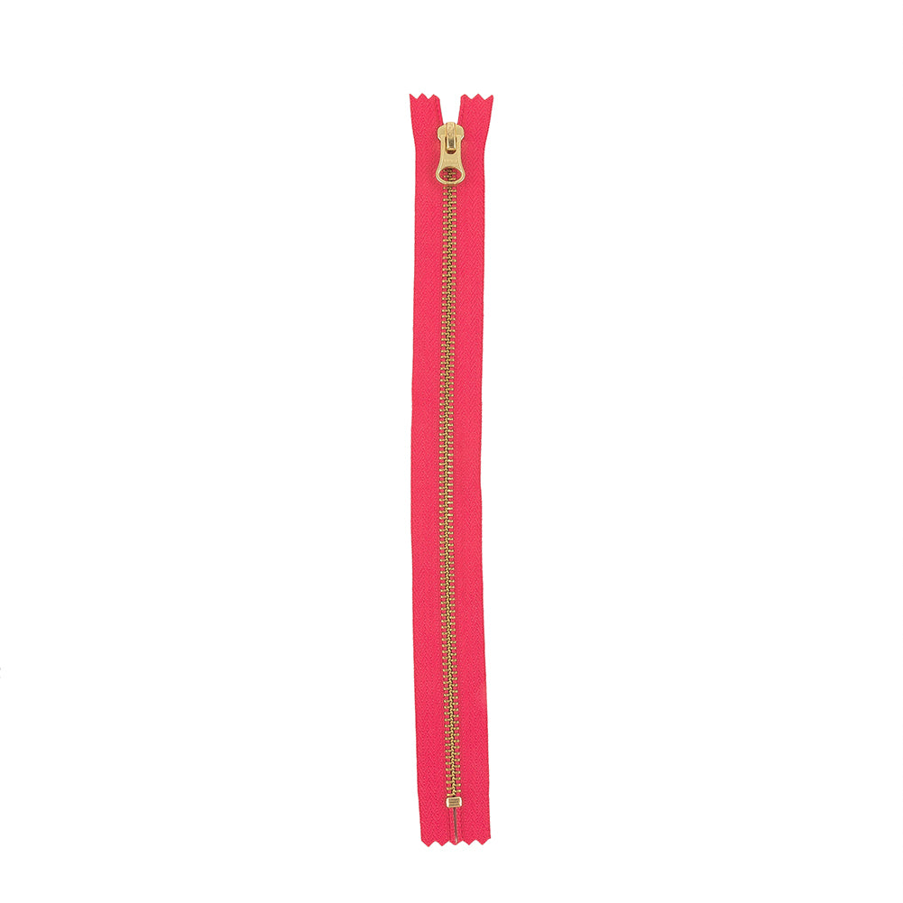 YKK Hot Pink Metal Closed Bottom Zipper with Gold Teeth - 11