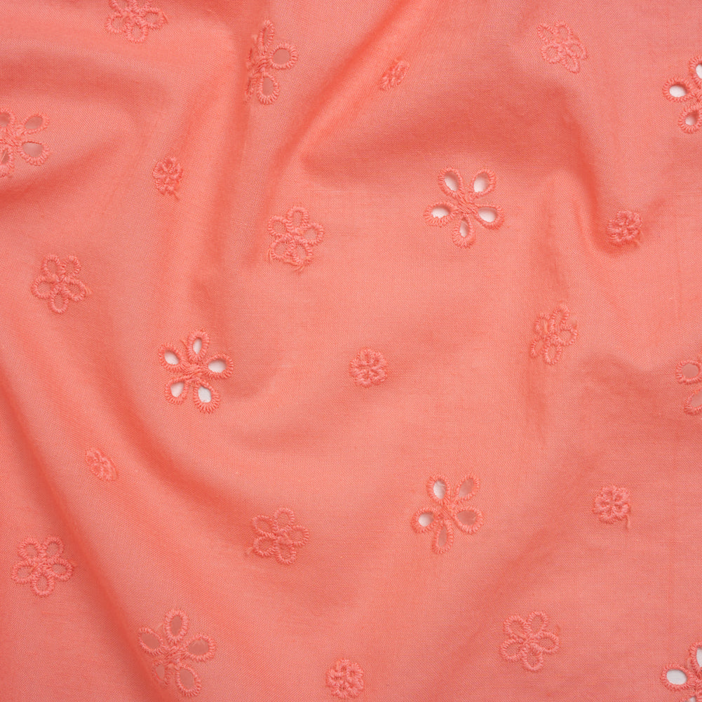 Embroidered Eyelet Cotton Voile - Warm Coral Floating Flowers - Naomi Collection - Joann Fabrics