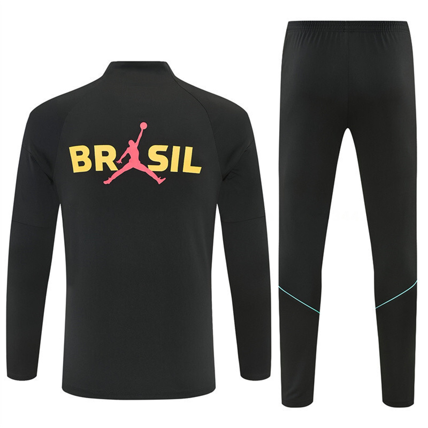 Brazil X JD 2026 Kids Long Sleeves Training Set - Black Top And Black Yellow Pants - UnitedFutballJersey