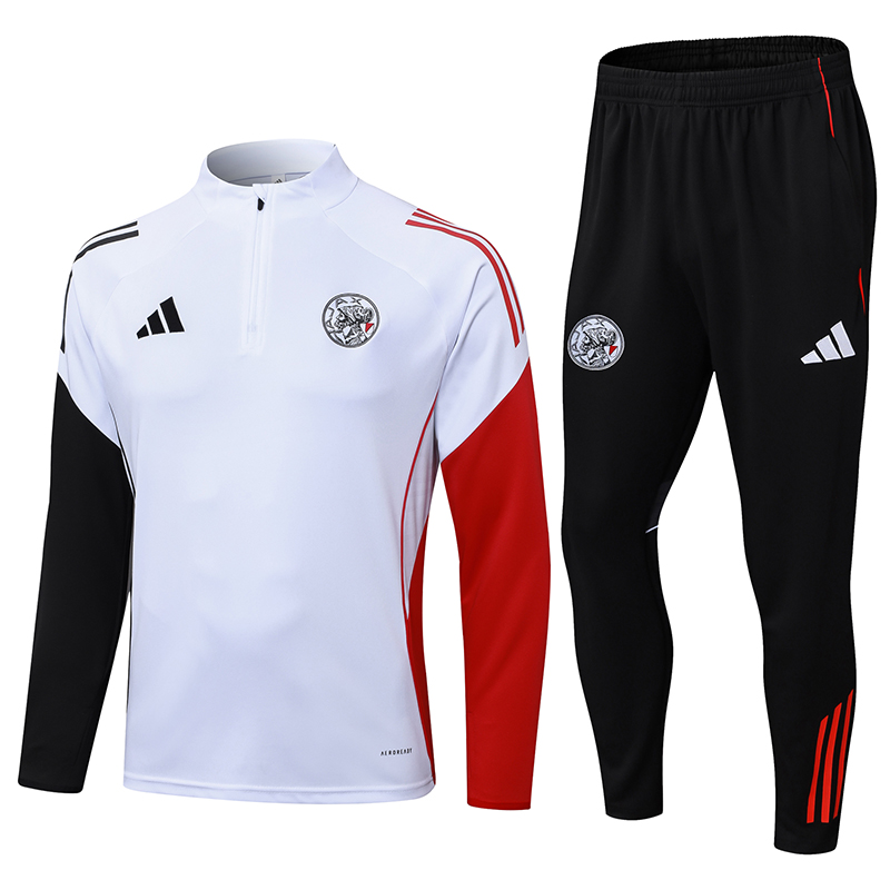 2025/2026 Ajax Half-Pull Training Suit White Football Shirt 1:1 Thai Quality Set