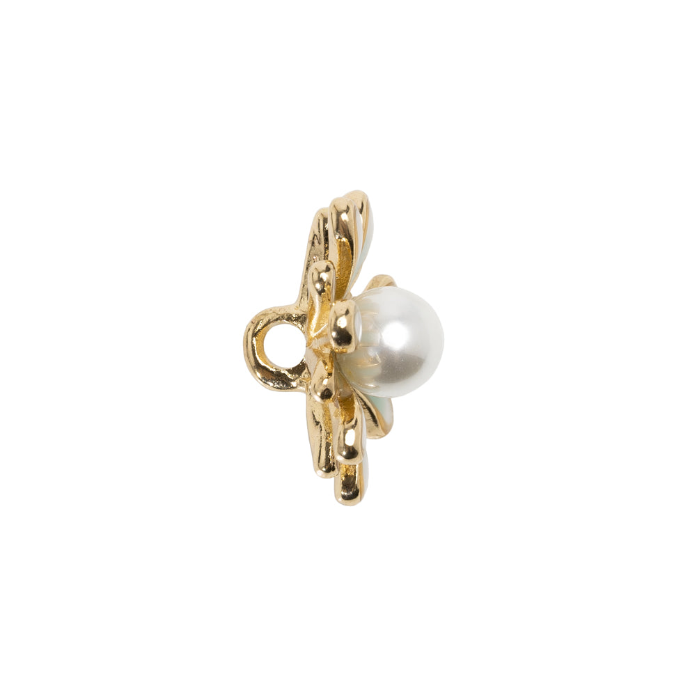 Enameled Metal and Pearl Shank Back Button - 30L/19mm - Green, Pearl White, and Gold Flower - Joann Fabrics