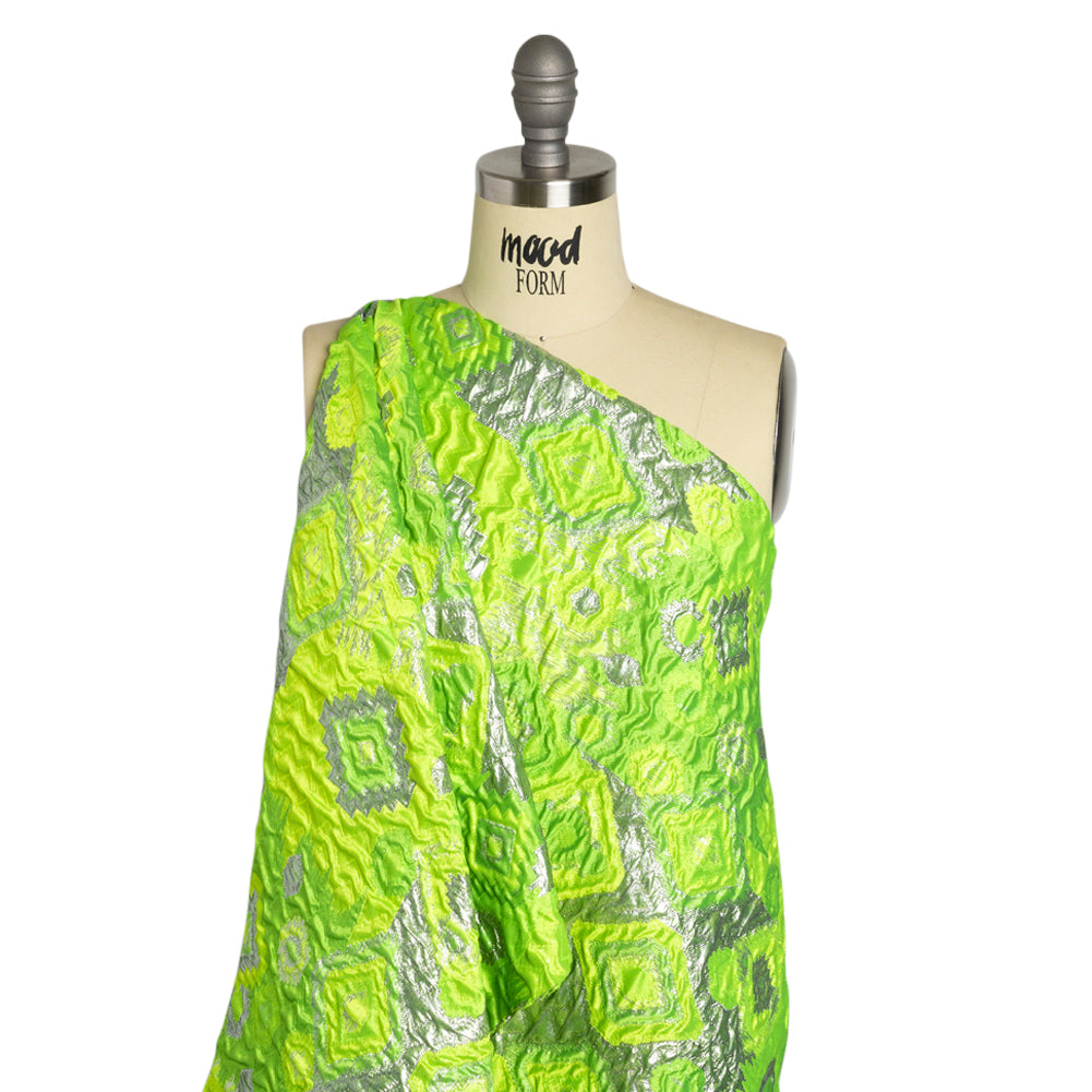 Metallic Silver and Lime Green Diamond Skies Luxury Brocade - Joann Fabrics