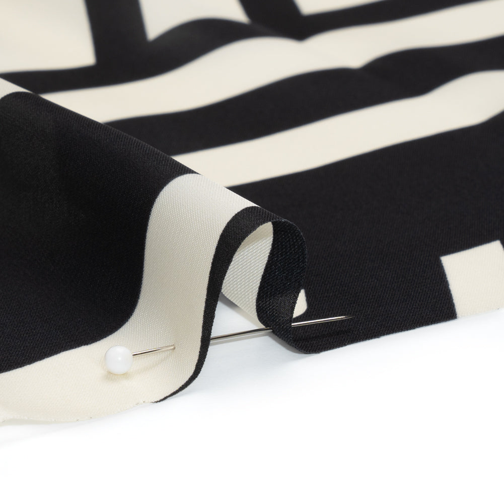 Satin-Faced Polyester Twill - Black and Ivory Geometric Stripes - Made in Italy - Joann Fabrics